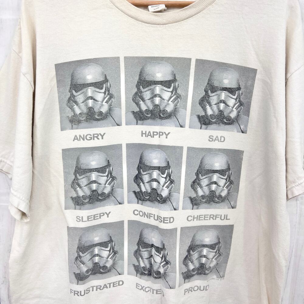 Star Wars XL Cream Stormtrooper Emotions Graphic Tee Distressed Scifi T-Shirt